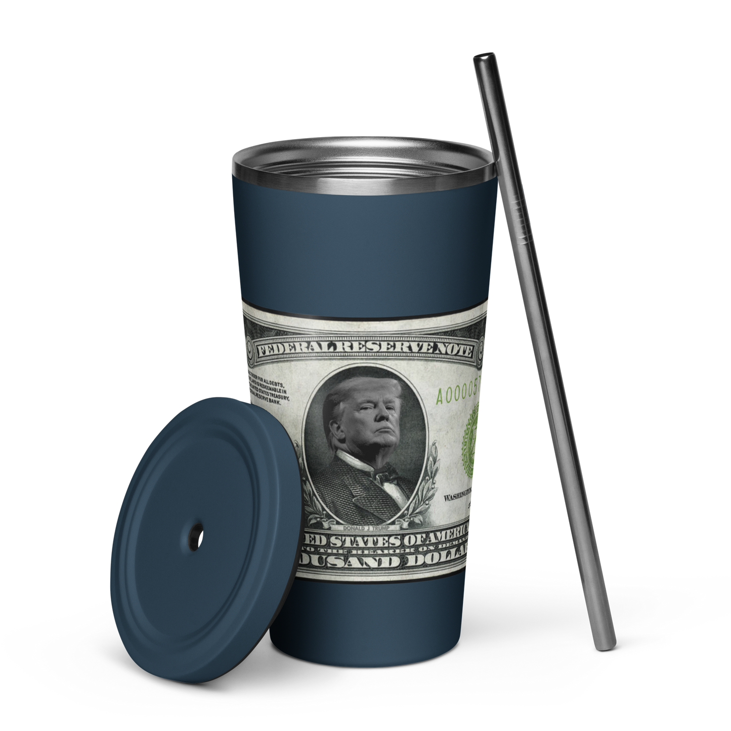 $1000 Bill Insulated Tumbler -w- Straw