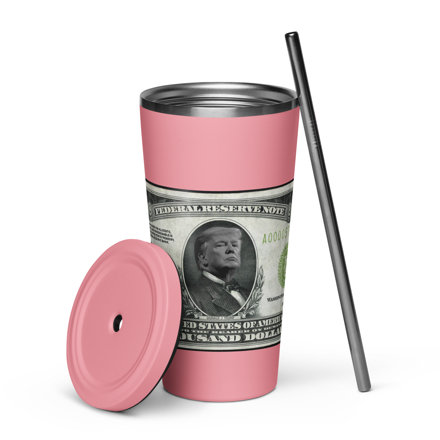 $1000 Bill Insulated Tumbler -w- Straw